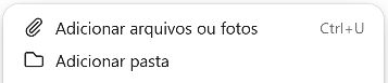 Menu do botão mais com Adicionar arquivos ou fotos